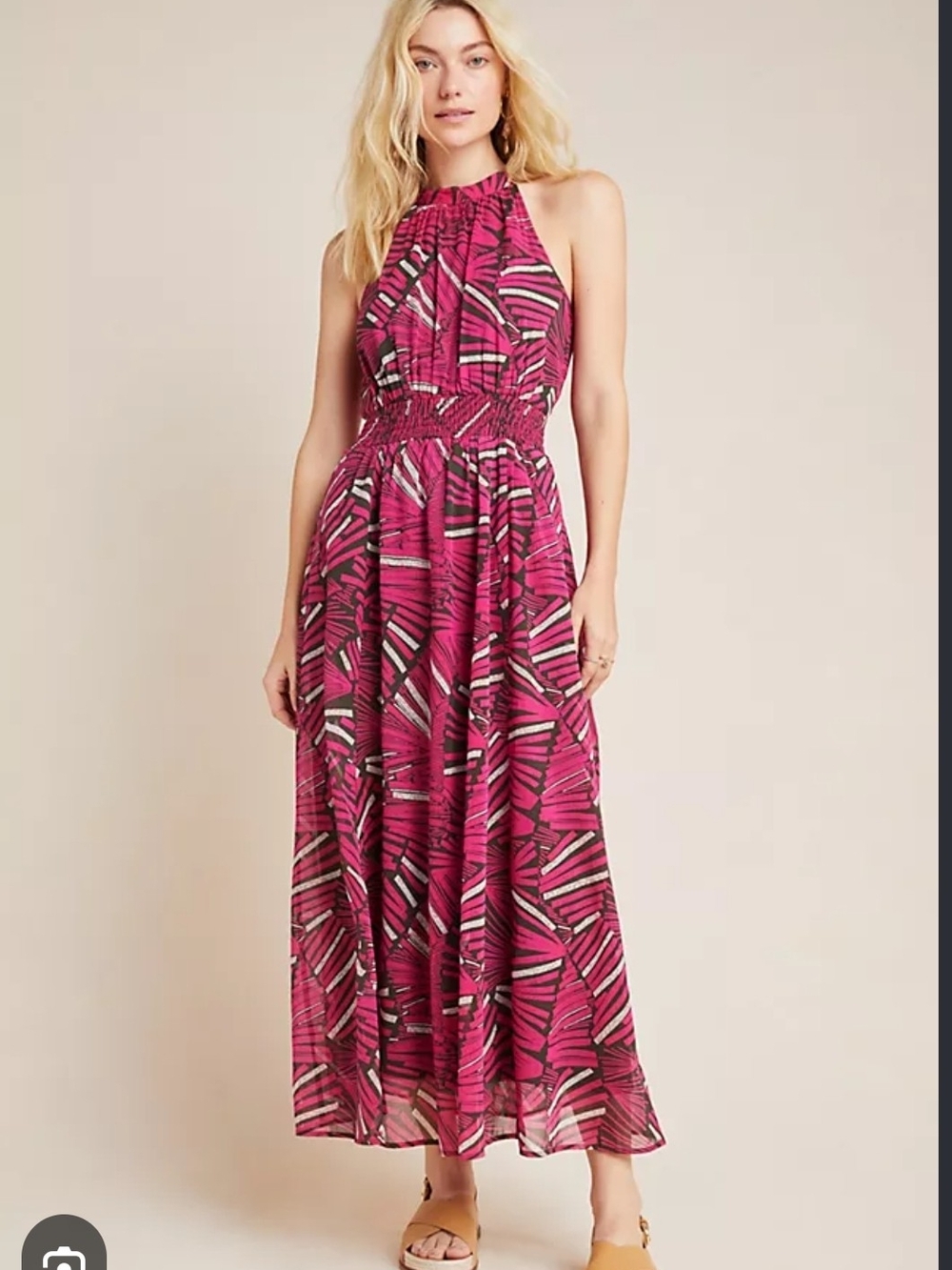 Maeve Fuchsia Geometric Halter Maxi Dress